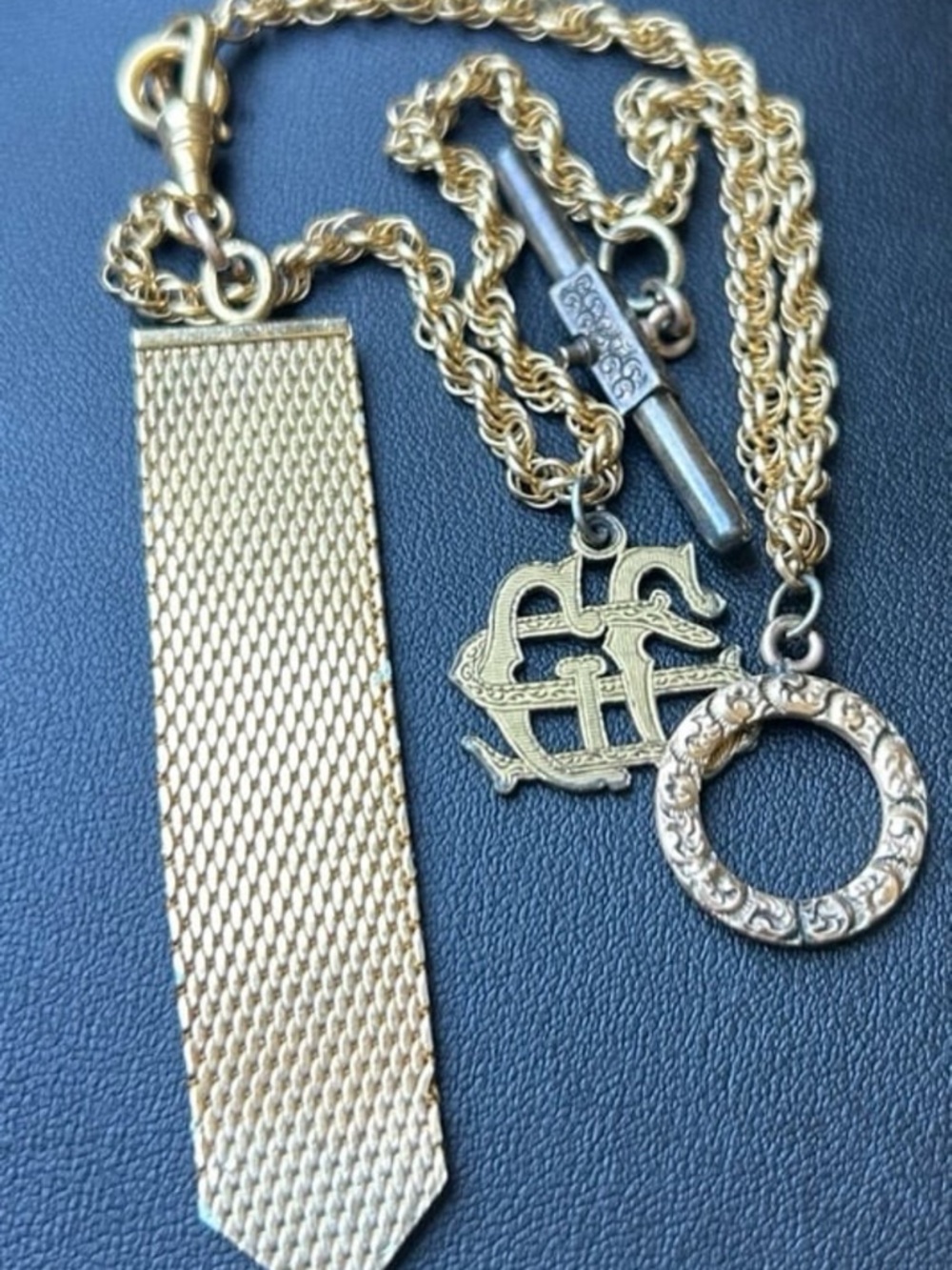 Antique Victorian 1/20 GF gold filled watch FOB dangle charms chain bracelet